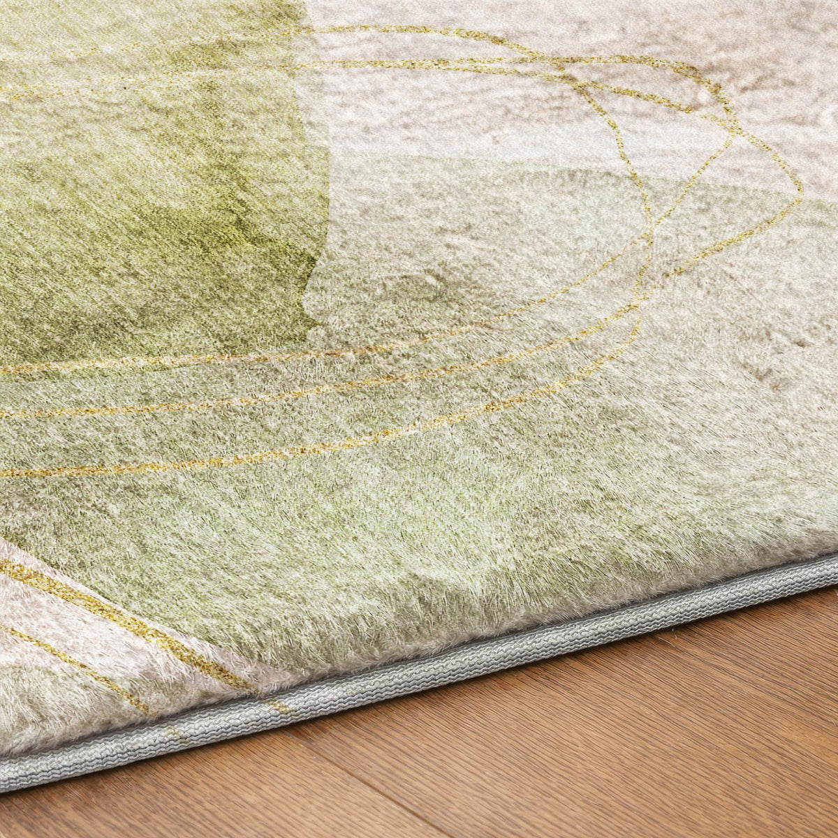 9' X 12' Green And Gold Abstract Shag Washable Area Rug With UV Protection - HomeRoots - Flyclothing LLC