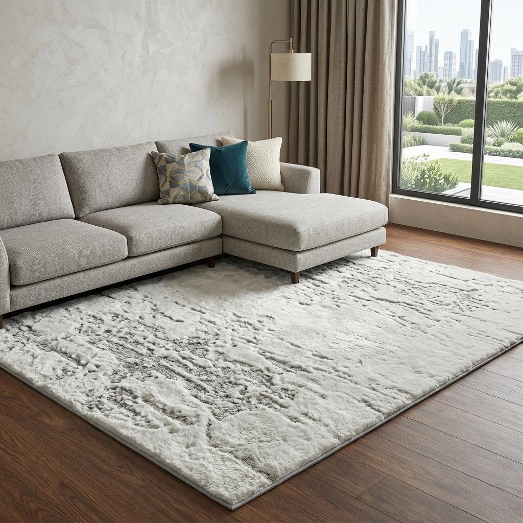 8' X 10' Ivory And Taupe Abstract Shag Washable Area Rug With UV Protection - HomeRoots - Flyclothing LLC