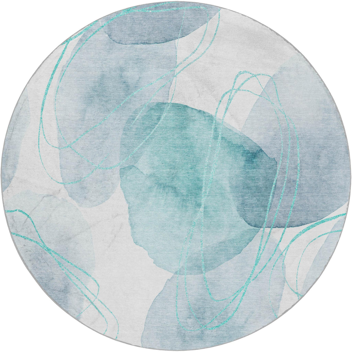 8' Teal And Blue Abstract Shag Washable Round Rug With UV Protection - HomeRoots - Flyclothing LLC