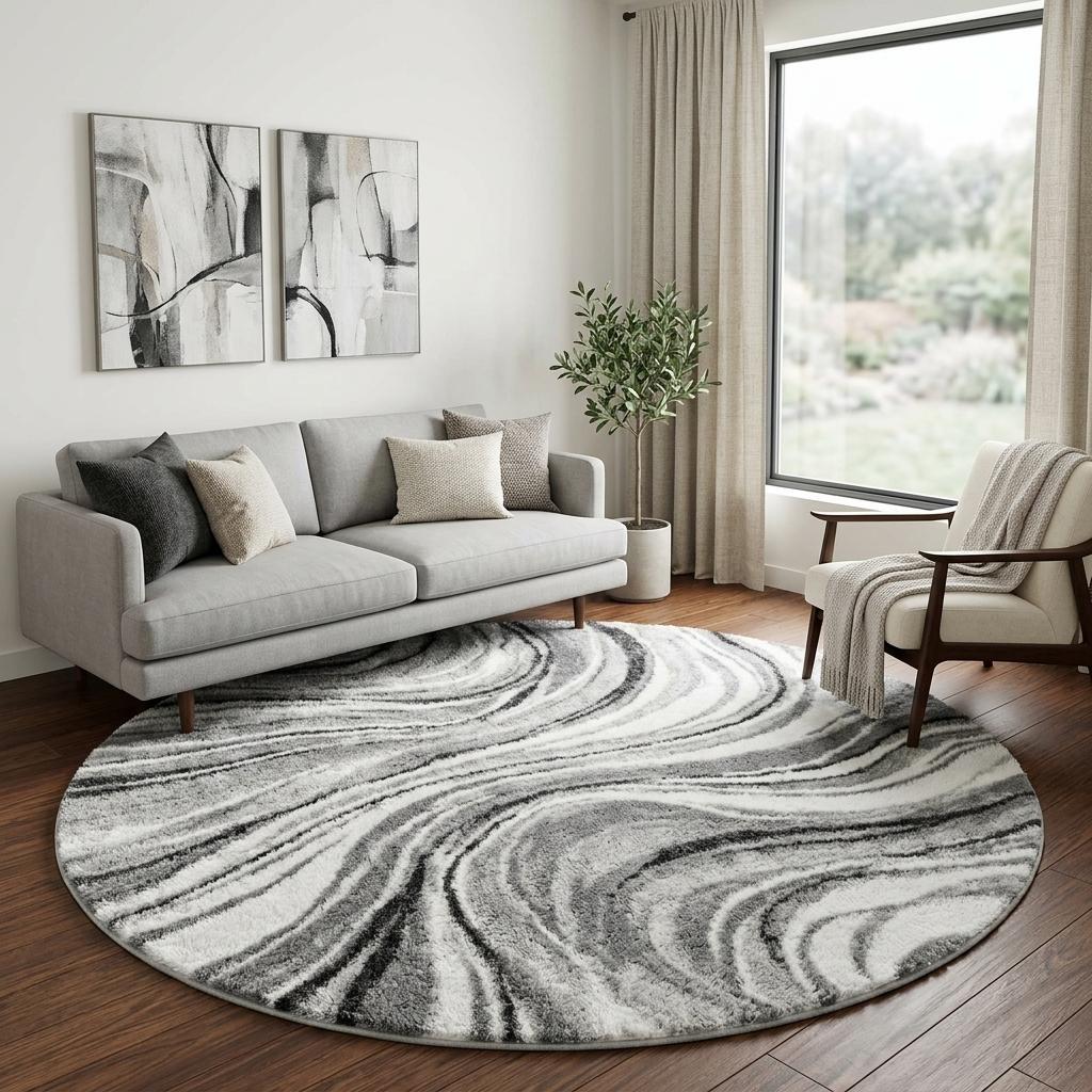 8' Teal And Blue Abstract Shag Washable Round Rug With UV Protection - HomeRoots - Flyclothing LLC