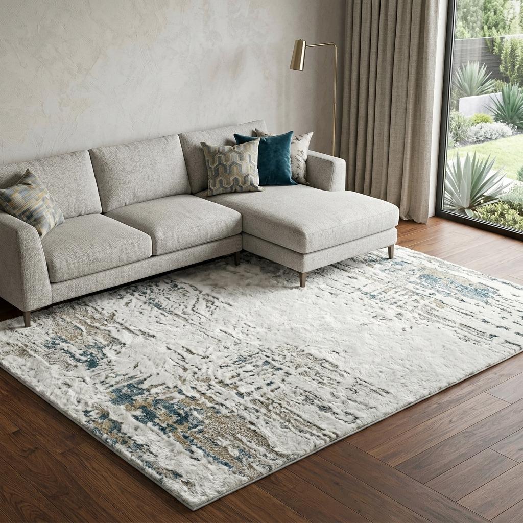 8' X 10' Teal And Blue Abstract Shag Washable Area Rug With UV Protection - HomeRoots - Flyclothing LLC