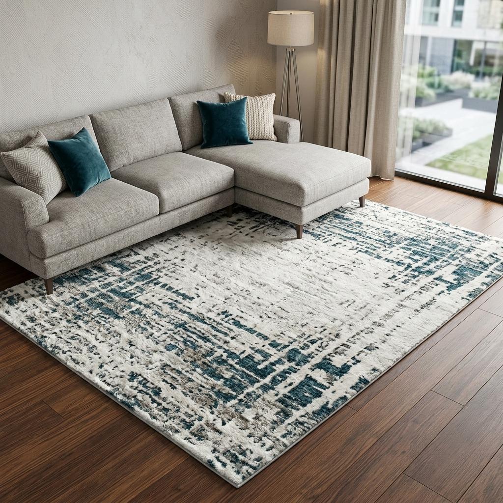 9' X 12' Teal And Blue Abstract Shag Washable Area Rug With UV Protection - HomeRoots - Flyclothing LLC