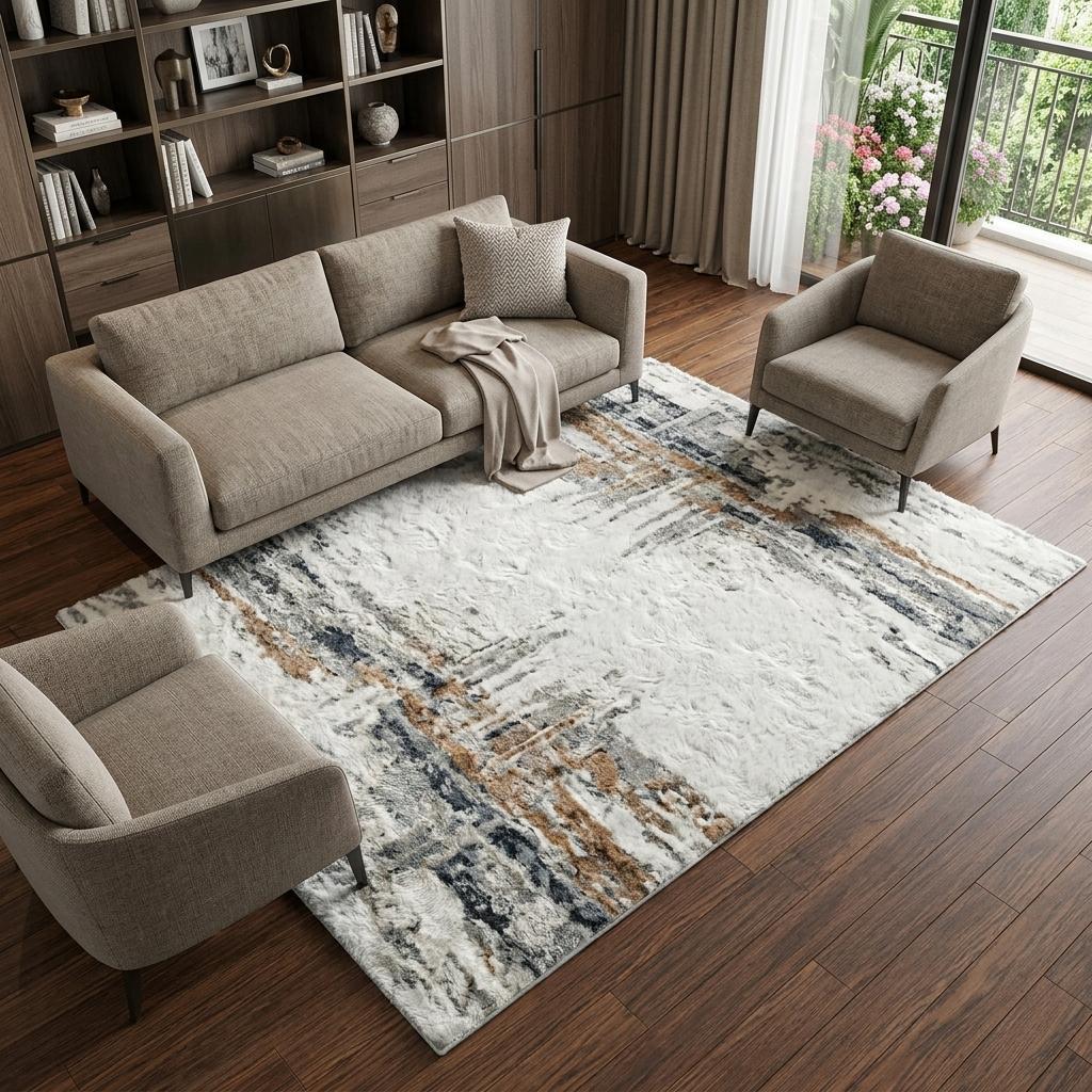 10' X 14' Teal And Blue Abstract Shag Washable Area Rug With UV Protection - HomeRoots - Flyclothing LLC
