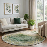 8' Beige And Copper Abstract Shag Washable Round Rug With UV Protection - HomeRoots - Flyclothing LLC