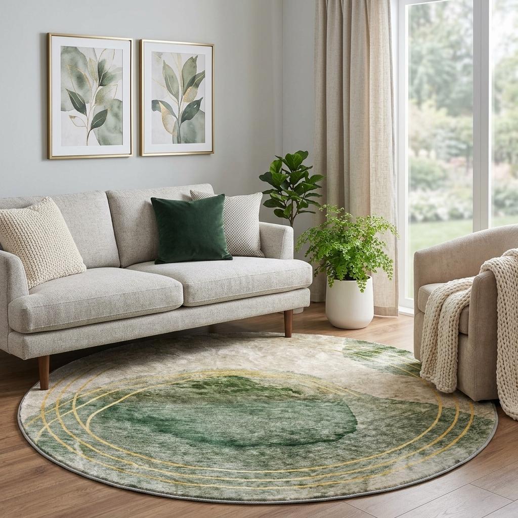 8' Beige And Copper Abstract Shag Washable Round Rug With UV Protection - HomeRoots - Flyclothing LLC