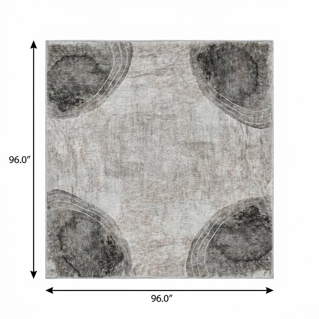 8' Gray And Silver Abstract Shag Washable Round Rug With UV Protection - HomeRoots - Flyclothing LLC