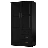 72" Black Solid Wood Two Door Three Drawer Combo Dresser - HomeRoots - Flyclothing LLC