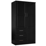 72" Black Solid Wood Two Door Three Drawer Combo Dresser - HomeRoots - Flyclothing LLC