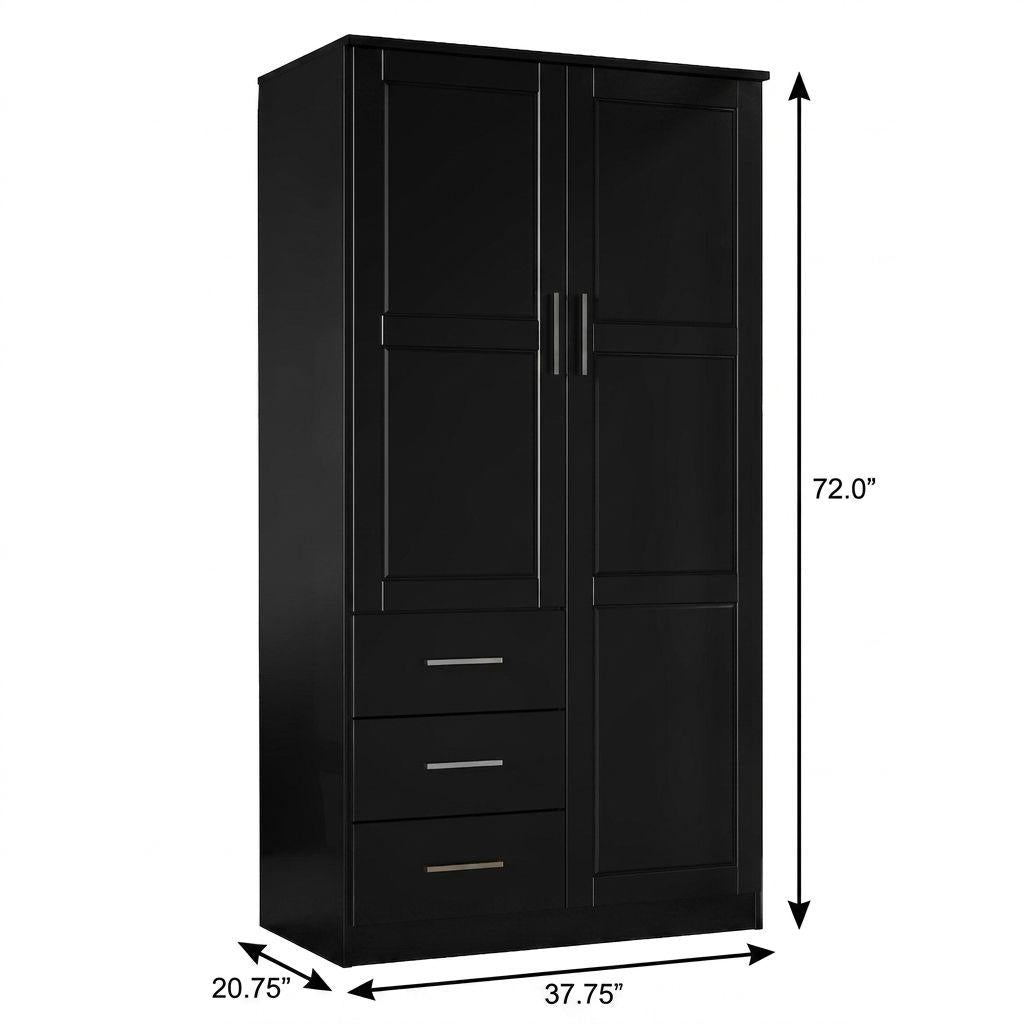 72" Black Solid Wood Two Door Three Drawer Combo Dresser - HomeRoots - Flyclothing LLC