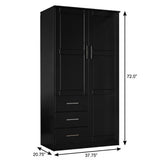 72" Black Solid Wood Two Door Three Drawer Combo Dresser - HomeRoots - Flyclothing LLC
