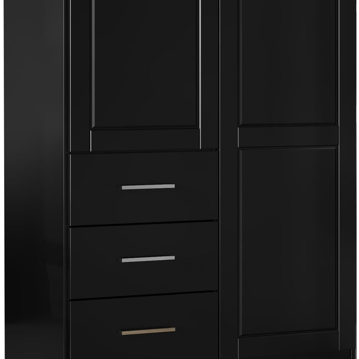 72" Black Solid Wood Two Door Three Drawer Combo Dresser - HomeRoots - Flyclothing LLC