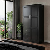 72" Black Solid Wood Two Door Three Drawer Combo Dresser - HomeRoots - Flyclothing LLC