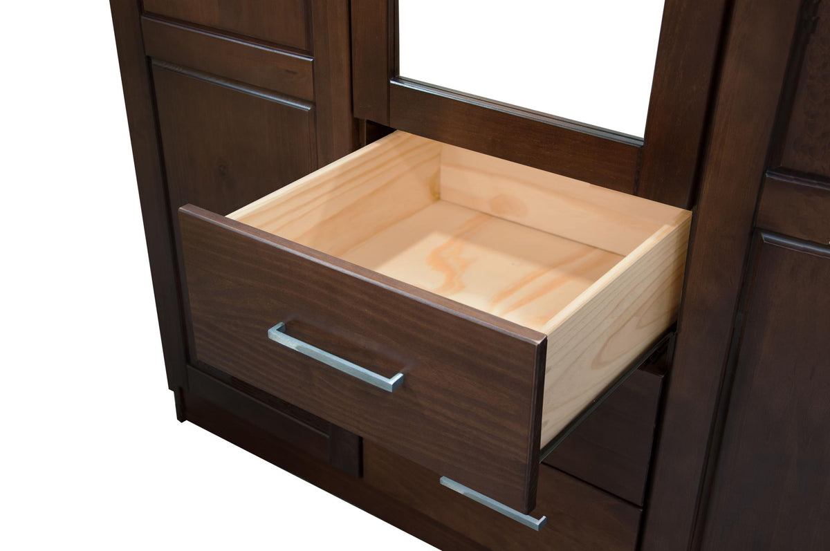 72" Coffee Solid Wood Mirrored Two Door Three Drawer Combo Dresser - HomeRoots - Flyclothing LLC