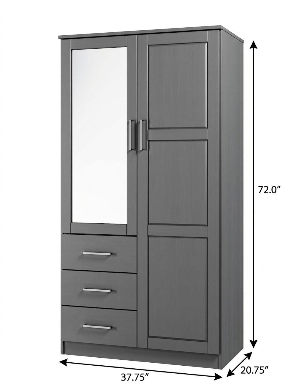 72" Gray Solid Wood Mirrored Two Door Three Drawer Combo Dresser - HomeRoots - Flyclothing LLC