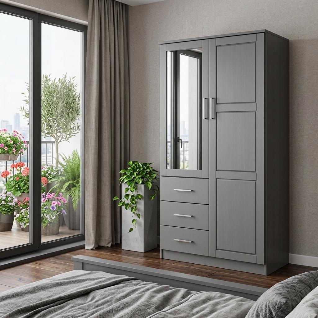 72" Gray Solid Wood Mirrored Two Door Three Drawer Combo Dresser - HomeRoots - Flyclothing LLC