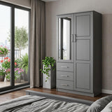 72" Gray Solid Wood Mirrored Two Door Three Drawer Combo Dresser - HomeRoots - Flyclothing LLC