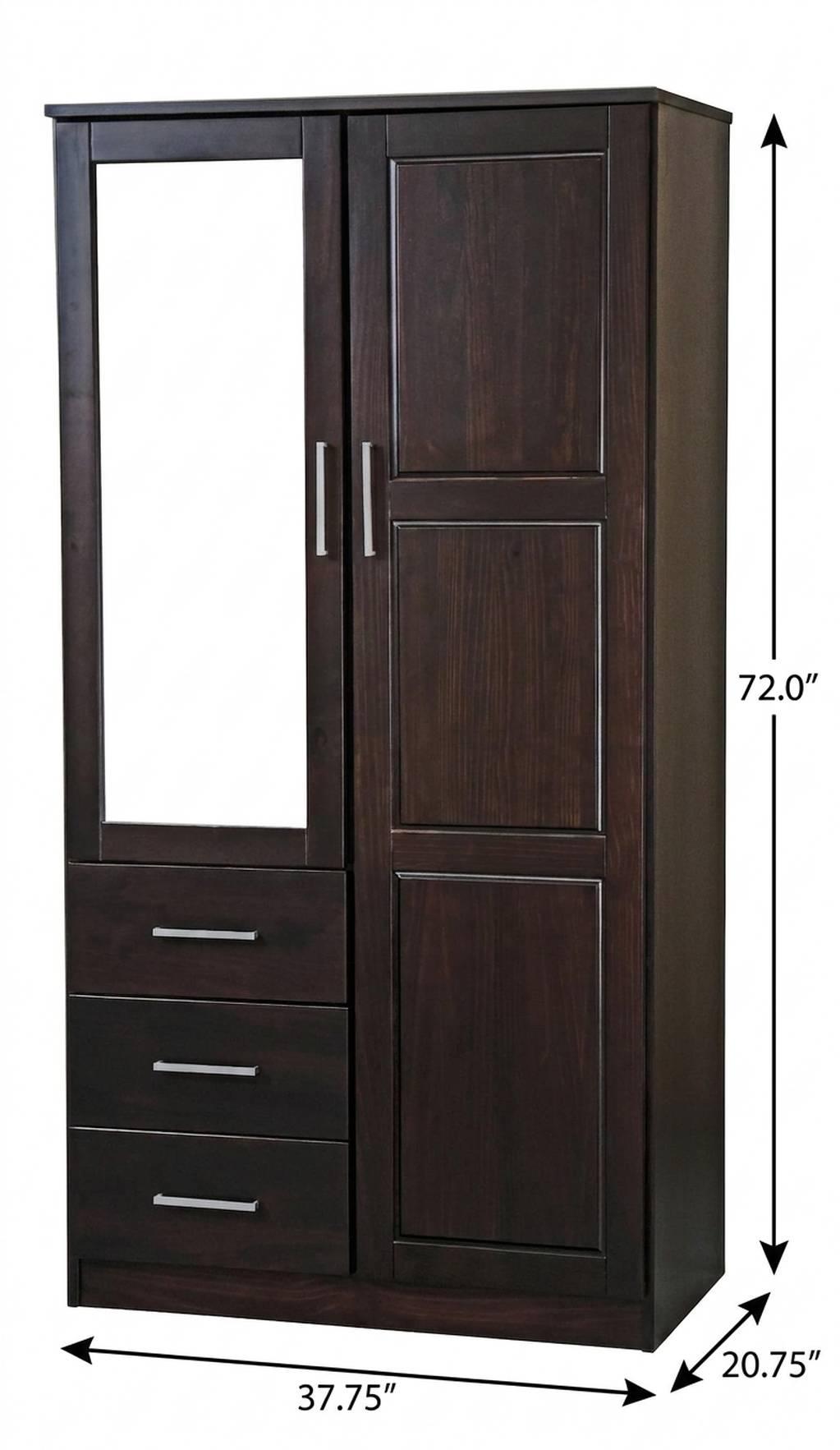 72" Dark Brown Solid Wood Mirrored Two Door Three Drawer Combo Dresser - HomeRoots - Flyclothing LLC