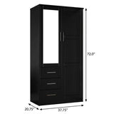 72" Black Solid Wood Mirrored Two Door Three Drawer Combo Dresser - HomeRoots - Flyclothing LLC
