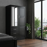 72" Black Solid Wood Mirrored Two Door Three Drawer Combo Dresser - HomeRoots - Flyclothing LLC