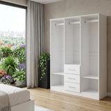 72" White Solid Wood Three Door Three Drawer Combo Dresser - HomeRoots - Flyclothing LLC