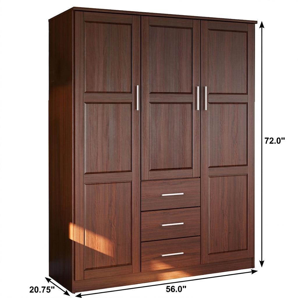 72" Coffee Solid Wood Three Door Three Drawer Combo Dresser - HomeRoots - Flyclothing LLC