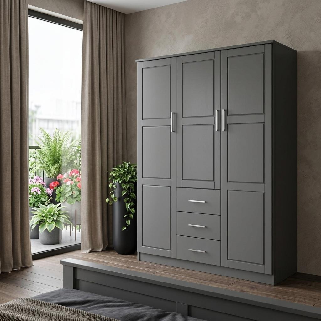 72" Gray Solid Wood Three Door Three Drawer Combo Dresser - HomeRoots - Flyclothing LLC