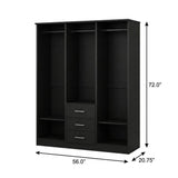72" Black Solid Wood Three Door Three Drawer Combo Dresser - HomeRoots - Flyclothing LLC