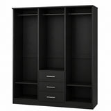 72" Black Solid Wood Three Door Three Drawer Combo Dresser - HomeRoots - Flyclothing LLC