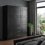 72" Black Solid Wood Three Door Three Drawer Combo Dresser - HomeRoots - Flyclothing LLC