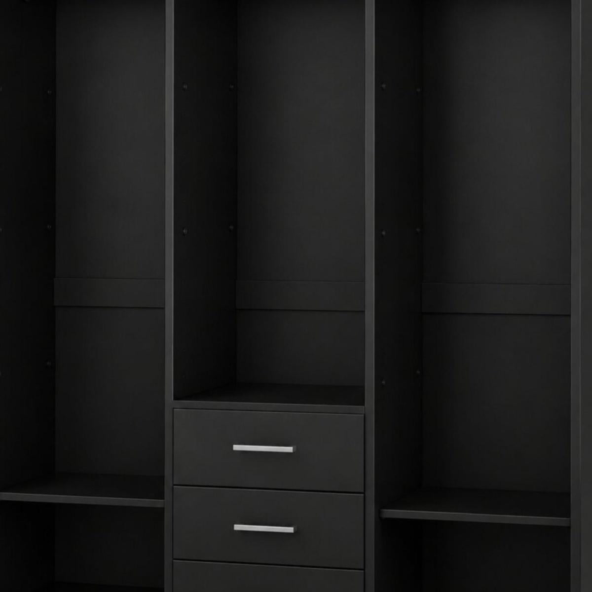 72" Black Solid Wood Three Door Three Drawer Combo Dresser - HomeRoots - Flyclothing LLC