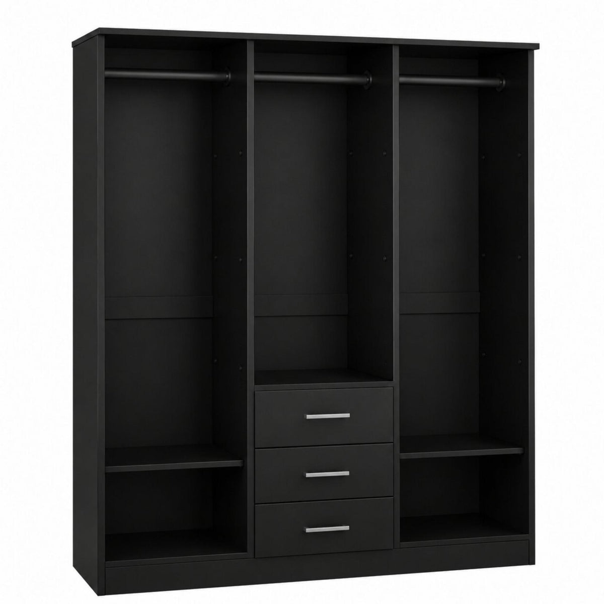 72" Black Solid Wood Three Door Three Drawer Combo Dresser - HomeRoots - Flyclothing LLC