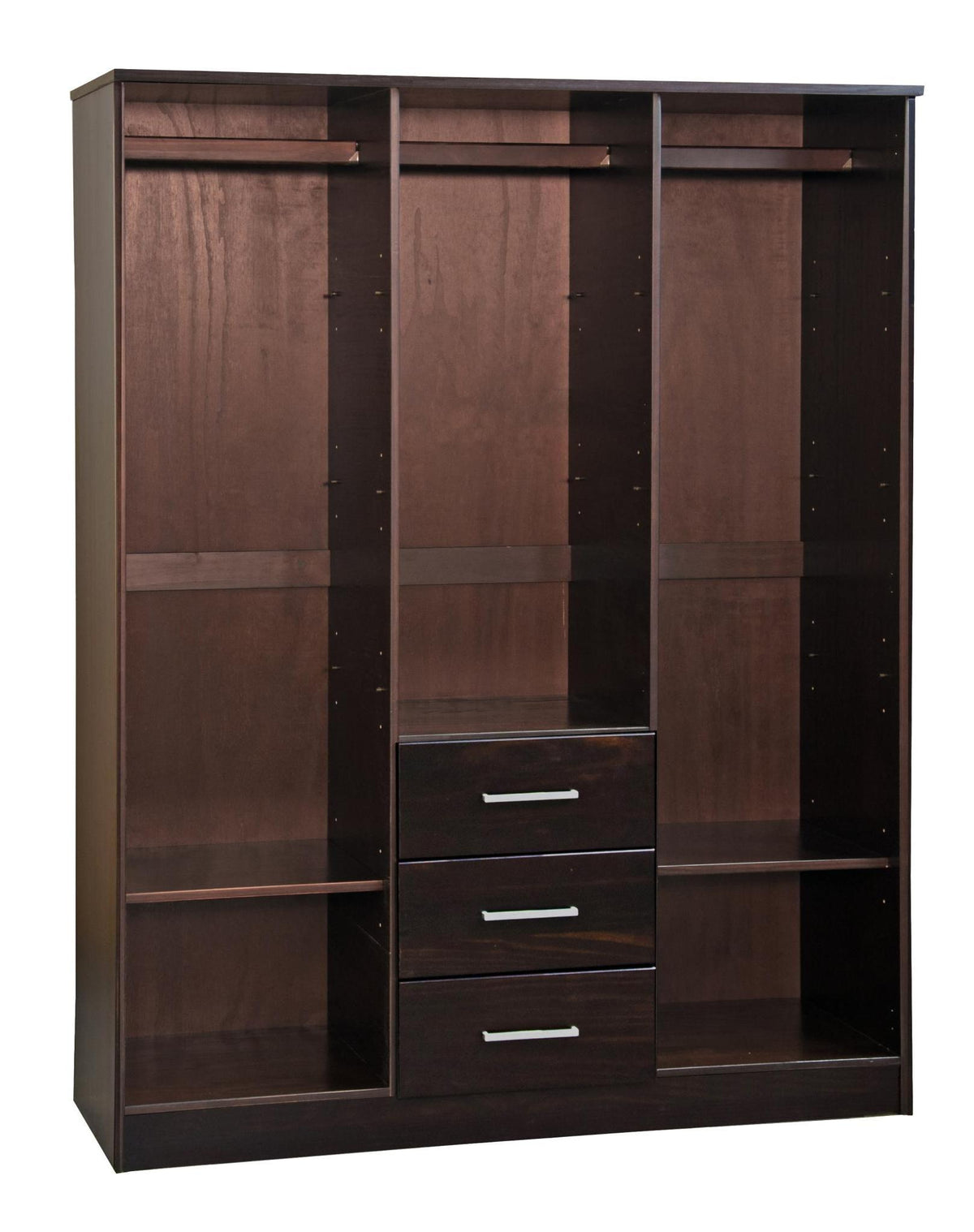 72" Dark Brown Solid Wood Mirrored Three Door Three Drawer Combo Dresser - HomeRoots - Flyclothing LLC
