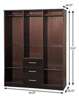 72" Dark Brown Solid Wood Mirrored Three Door Three Drawer Combo Dresser - HomeRoots - Flyclothing LLC