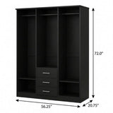 72" Black Solid Wood Mirrored Three Door Three Drawer Combo Dresser - HomeRoots - Flyclothing LLC