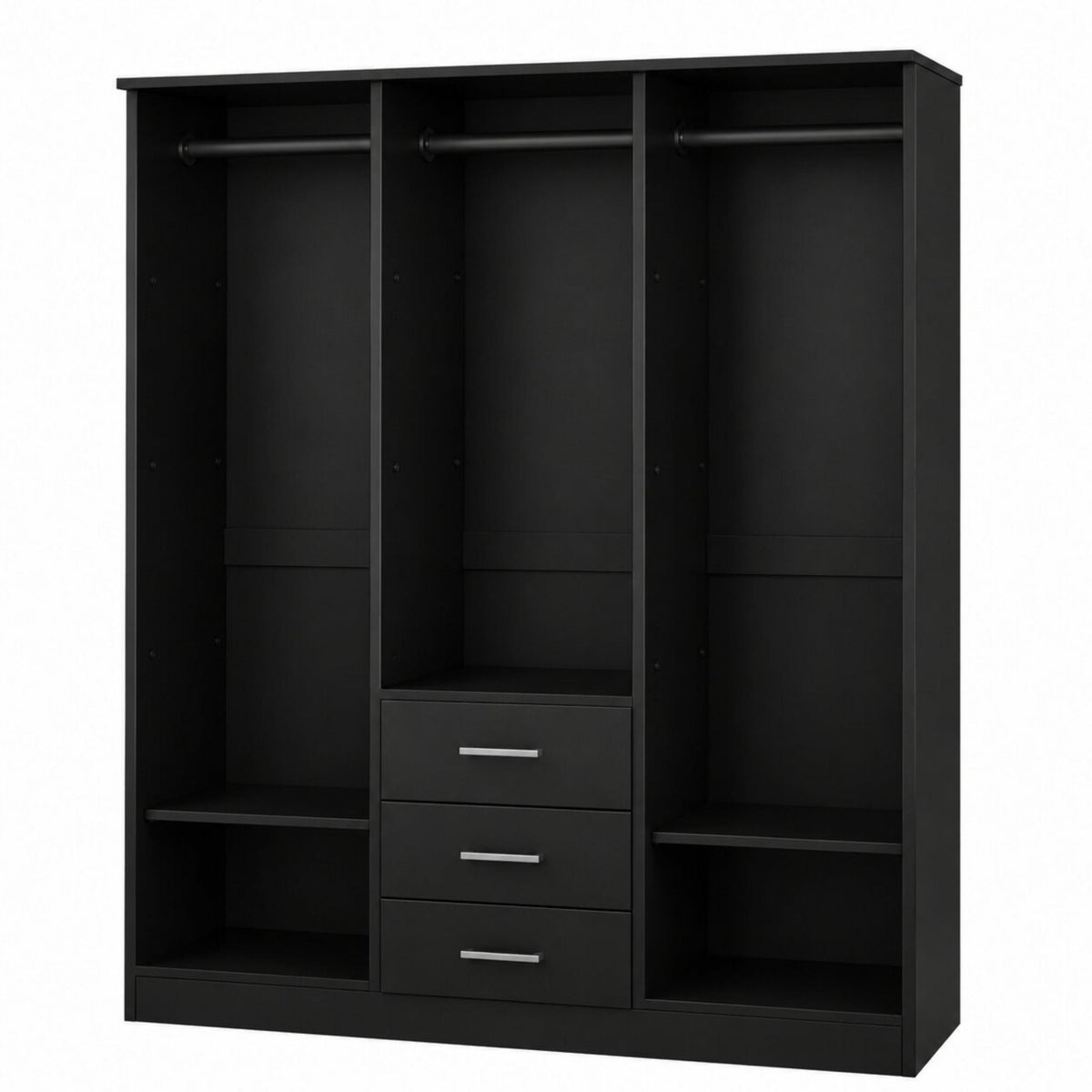 72" Black Solid Wood Mirrored Three Door Three Drawer Combo Dresser - HomeRoots - Flyclothing LLC