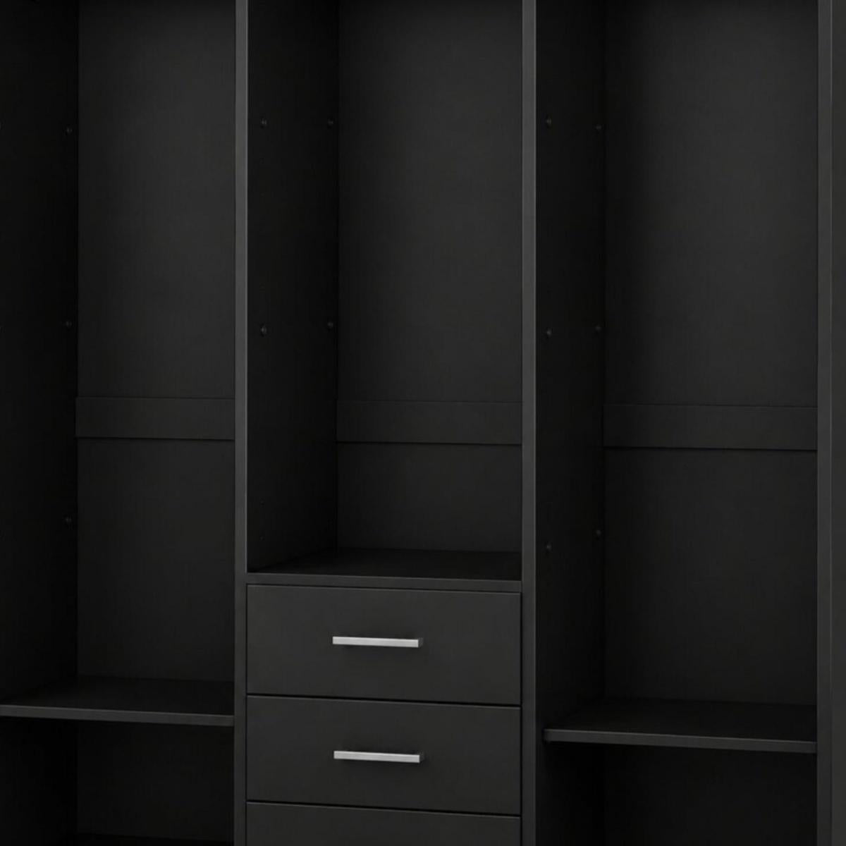 72" Black Solid Wood Mirrored Three Door Three Drawer Combo Dresser - HomeRoots - Flyclothing LLC