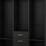 72" Black Solid Wood Mirrored Three Door Three Drawer Combo Dresser - HomeRoots - Flyclothing LLC
