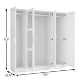 72" White Solid Wood Mirrored Four Door Combo Dresser - HomeRoots - Flyclothing LLC