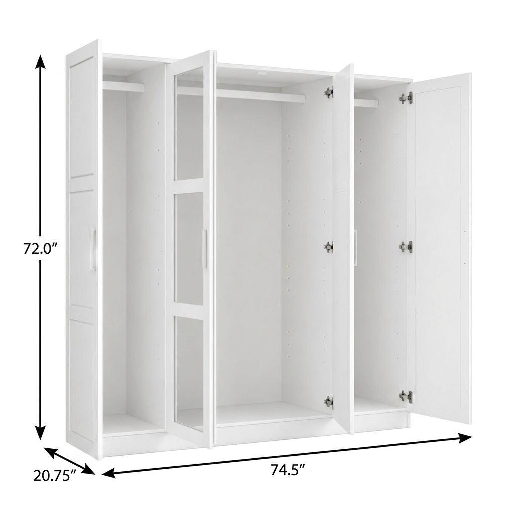 72" White Solid Wood Mirrored Four Door Combo Dresser - HomeRoots - Flyclothing LLC
