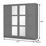 72" Gray Solid Wood Mirrored Four Door Combo Dresser - HomeRoots - Flyclothing LLC