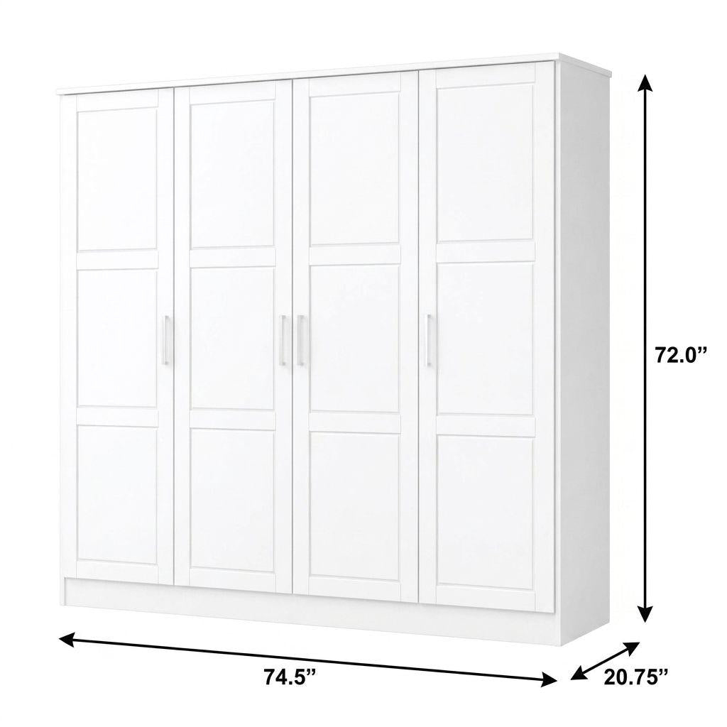 72" White Solid Wood Four Door Combo Dresser - HomeRoots - Flyclothing LLC