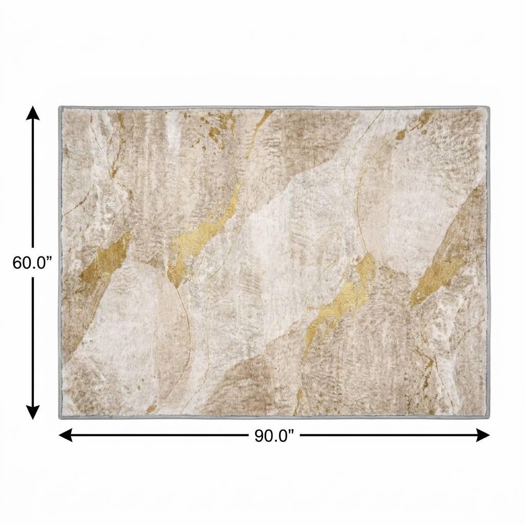 5' X 8' Beige And Ivory Abstract Shag Washable Area Rug With UV Protection - HomeRoots - Flyclothing LLC