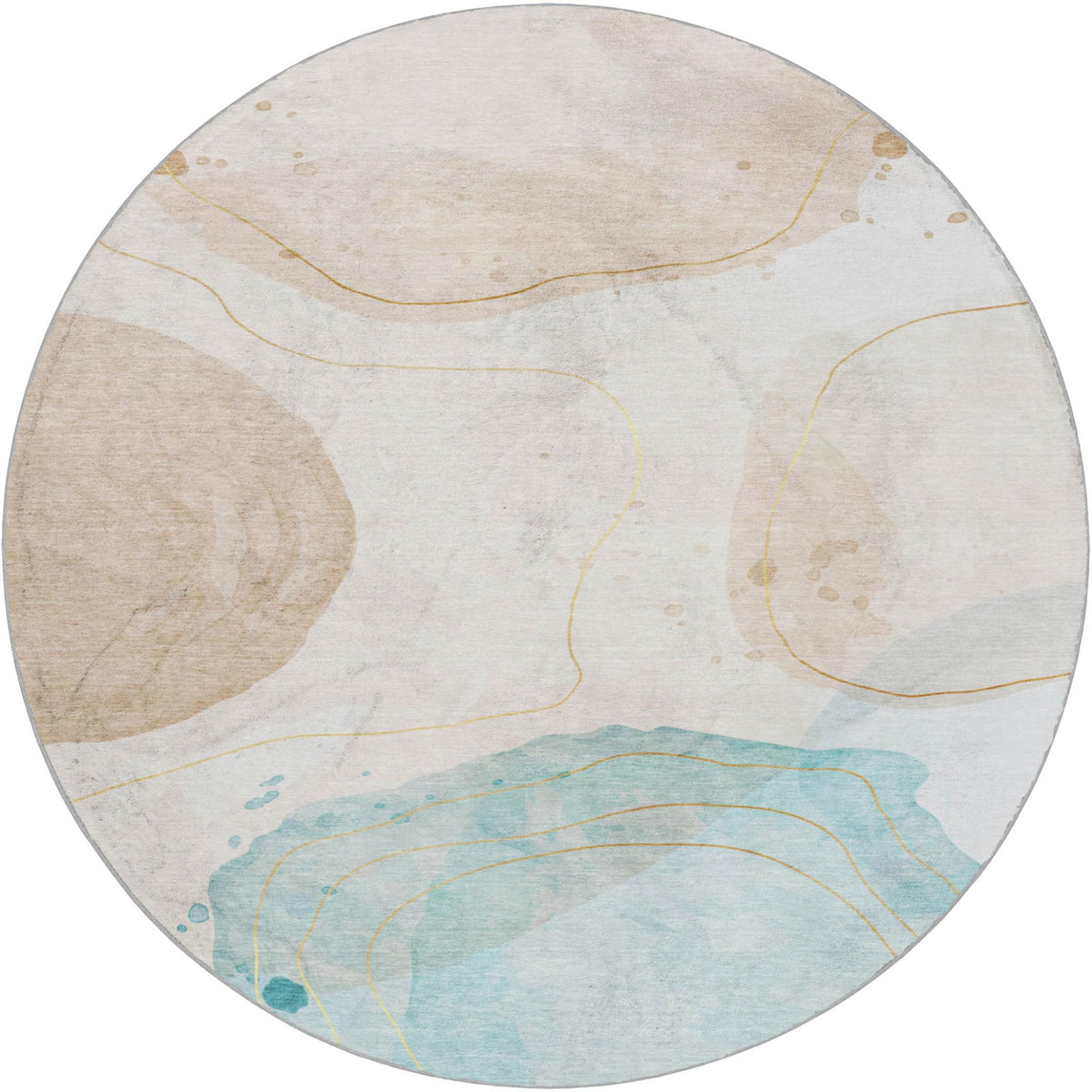 8' Beige And Ivory Abstract Shag Washable Round Rug With UV Protection - HomeRoots - Flyclothing LLC