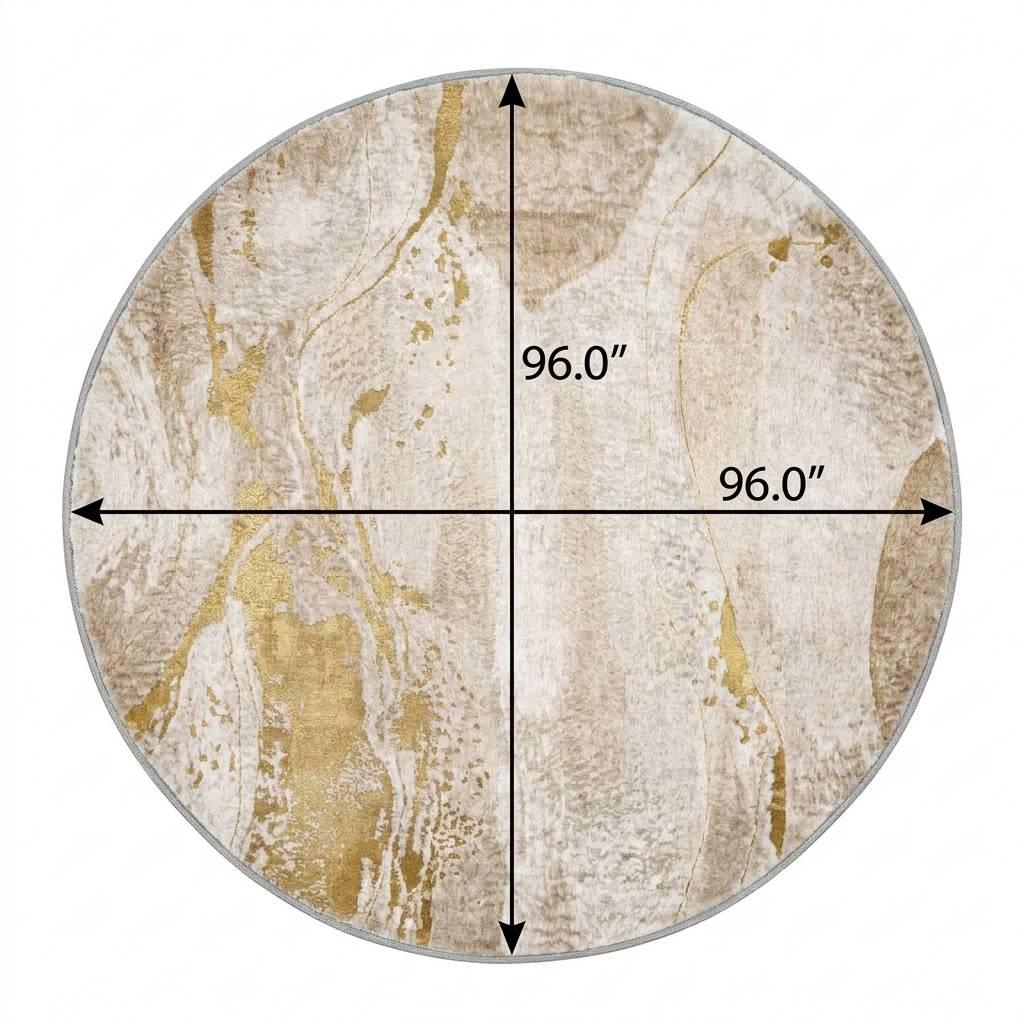 8' Beige And Ivory Abstract Shag Washable Round Rug With UV Protection - HomeRoots - Flyclothing LLC