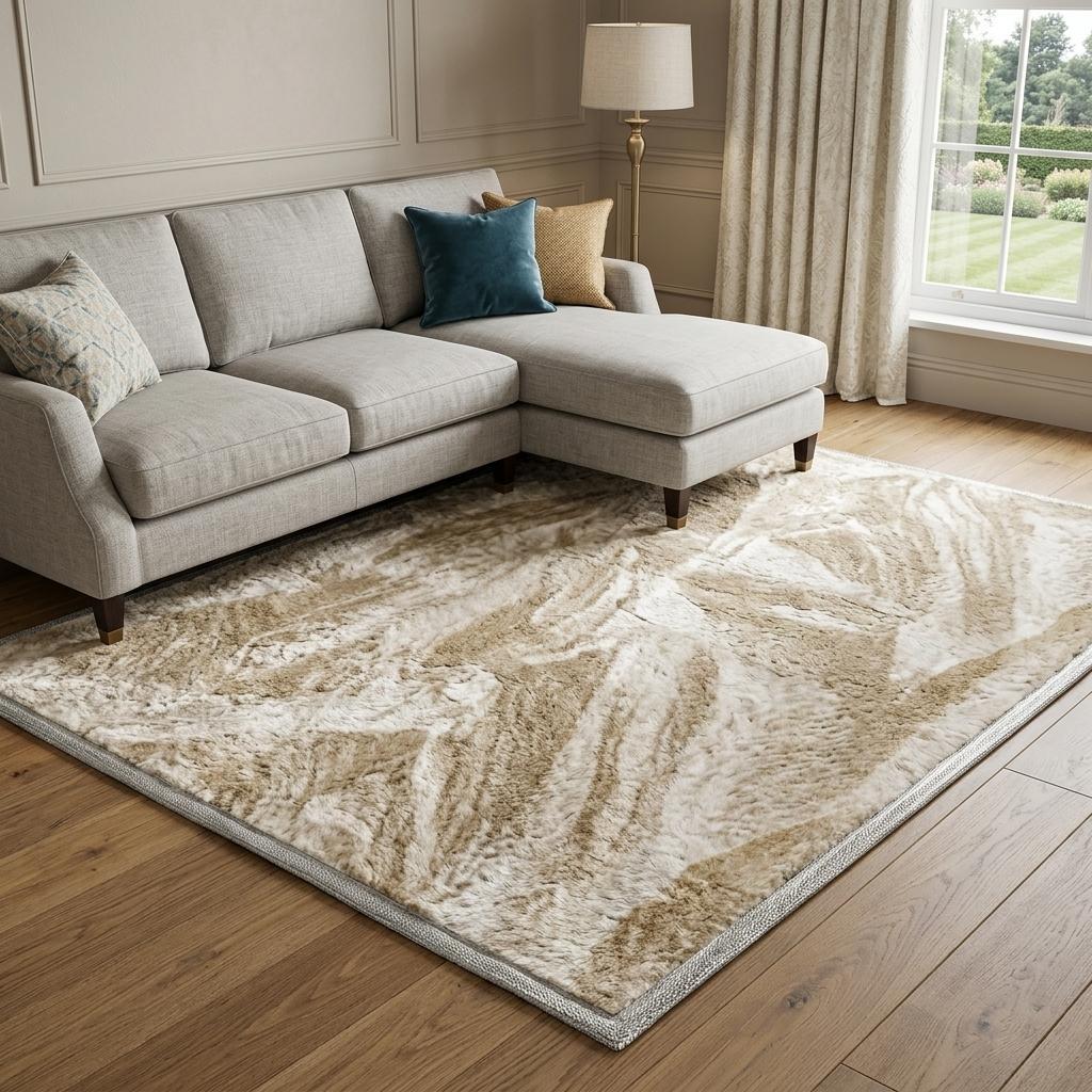 8' X 10' Beige And Ivory Abstract Shag Washable Area Rug With UV Protection - HomeRoots - Flyclothing LLC
