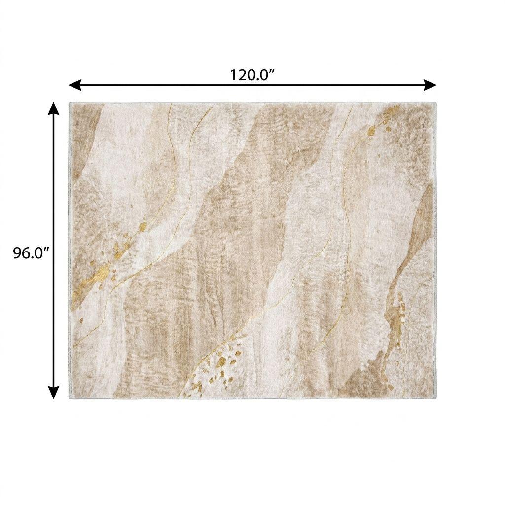 8' X 10' Beige And Ivory Abstract Shag Washable Area Rug With UV Protection - HomeRoots - Flyclothing LLC