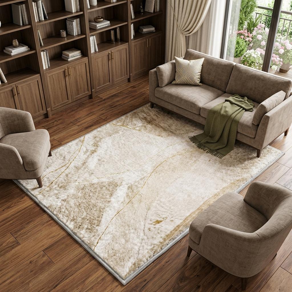 9' X 12' Beige And Ivory Abstract Shag Washable Area Rug With UV Protection - HomeRoots - Flyclothing LLC