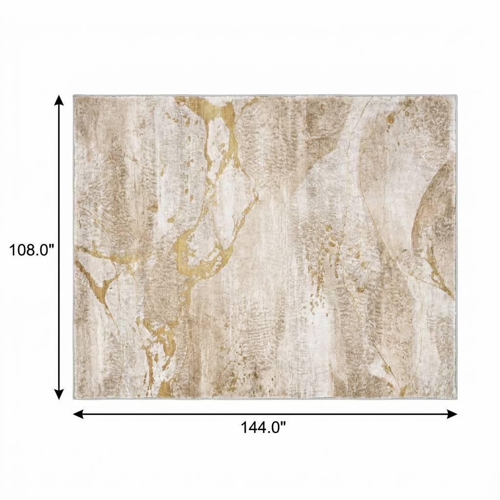 9' X 12' Beige And Ivory Abstract Shag Washable Area Rug With UV Protection - HomeRoots - Flyclothing LLC