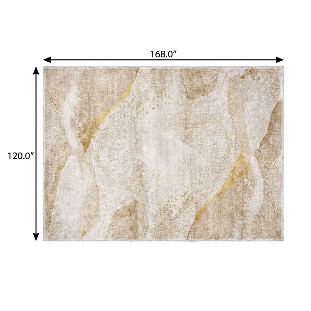 10' X 14' Beige And Ivory Abstract Shag Washable Area Rug With UV Protection - HomeRoots - Flyclothing LLC