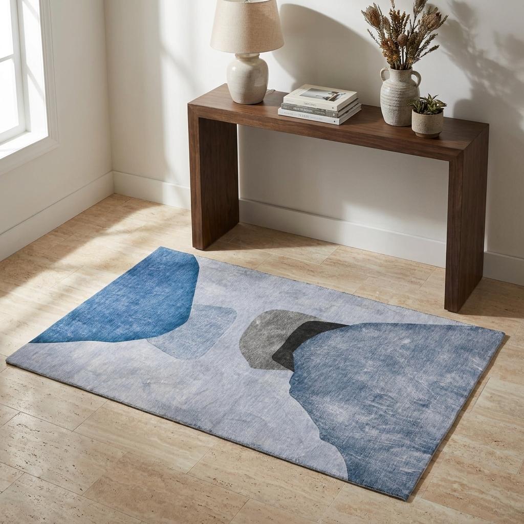 3' X 5' Blue And Navy Blue Abstract Shag Washable Area Rug With UV Protection - HomeRoots - Flyclothing LLC